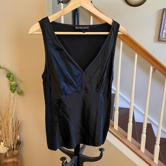 Lafayette 148 Silk Tank Top with Crochet Black Size 8 - Picture 1 of 10